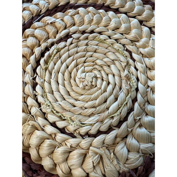 Vintage 12” Rattan Trivet Hot Pad Woven Raffia Pot Cross Stitch Duck Wall Art - Picture 5 of 7